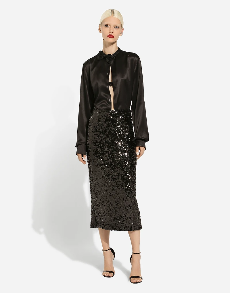 Satin shirt with bow-tie detailing