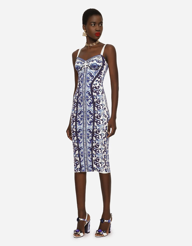 Majolica-print charmeuse bustier dress