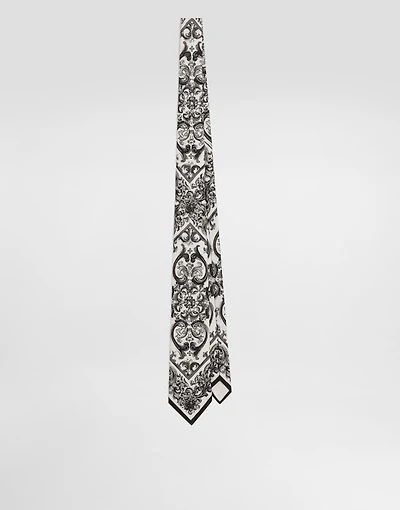 Majolica-print silk twill tie