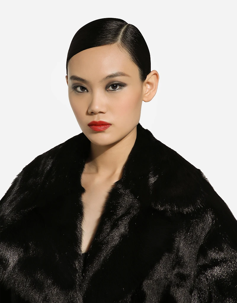 Goatskin coat with belt