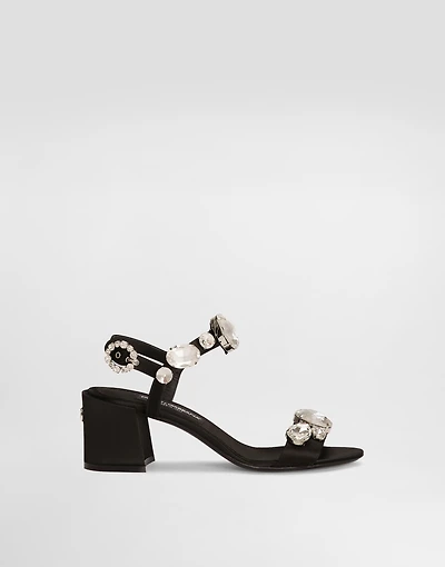 Satin sandals with gemstone embellishment