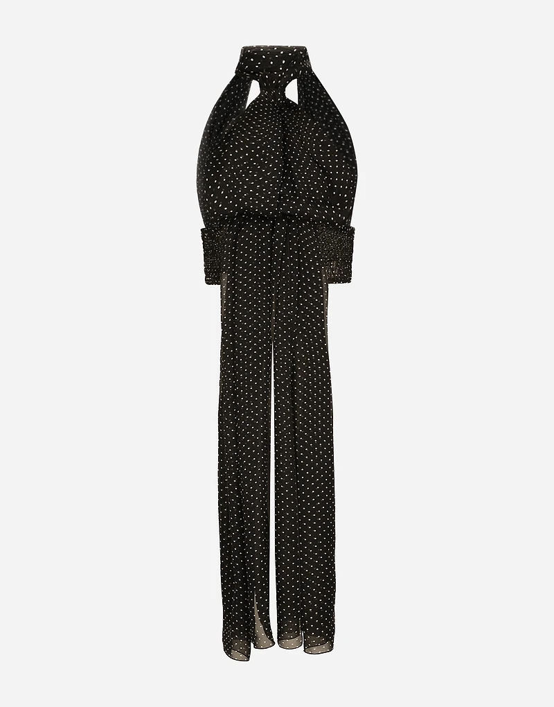 Chiffon top with polka-dot print and scarf detail