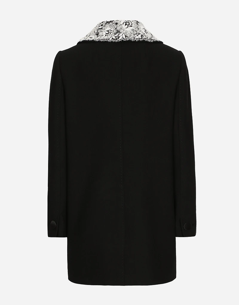 Short wool coat with lace details