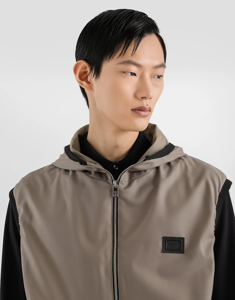 Wool canvas hooded gilet