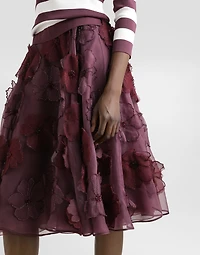 Organza midi circle skirt with floral embroidery