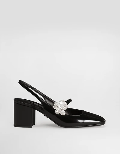 Polished calfskin slingback