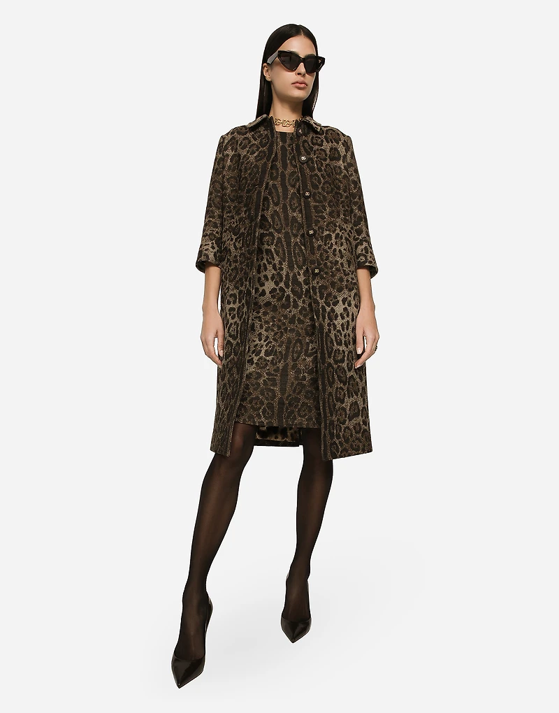 Wool midi dress with jacquard leopard design