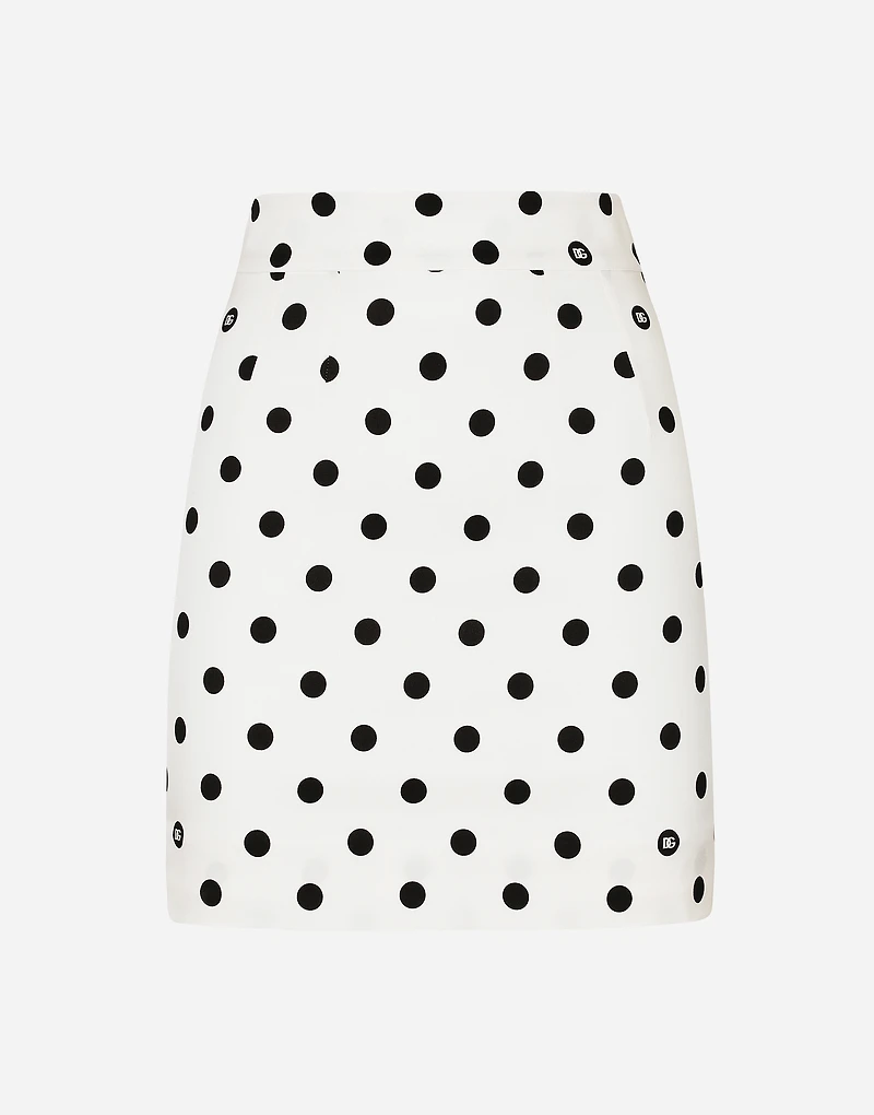 Short charmeuse skirt with polka-dot print