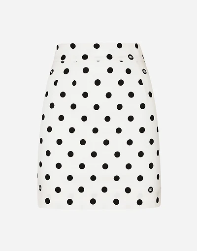 Short charmeuse skirt with polka-dot print