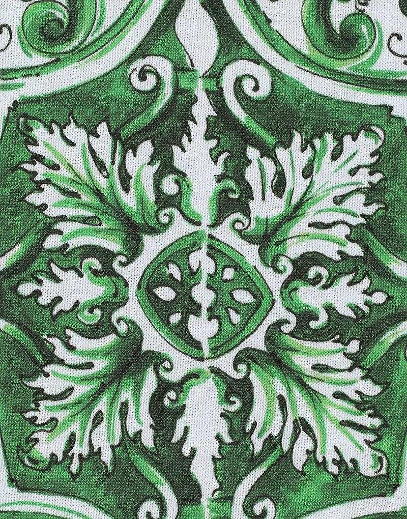 Jersey T-shirt with all-over green majolica print