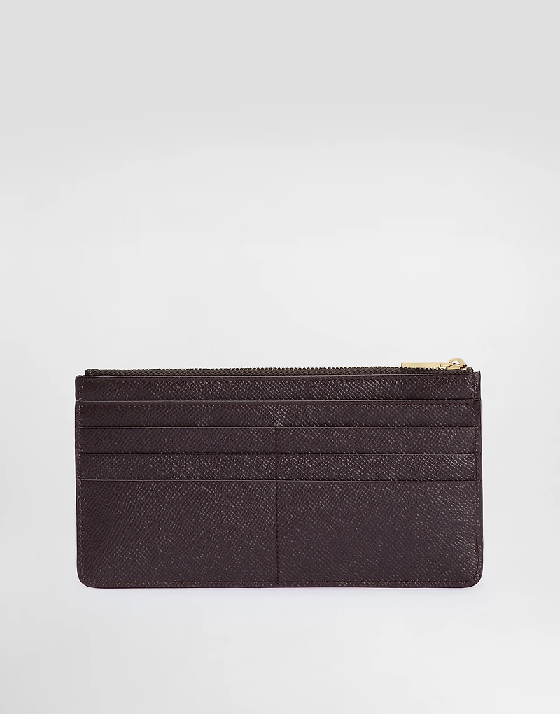 Large calfskin card holder with branded plate