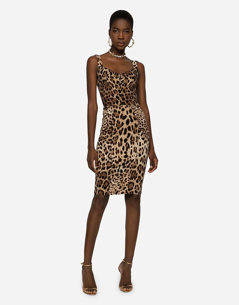 Leopard-print cady corset-style midi dress