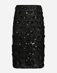 Lace calf-length skirt with all-over sequins