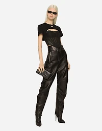 High-waisted leather biker pants