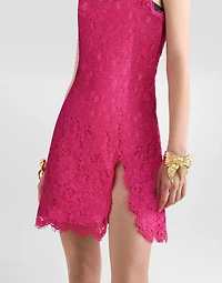 Floral cordonetto lace minidress with slit