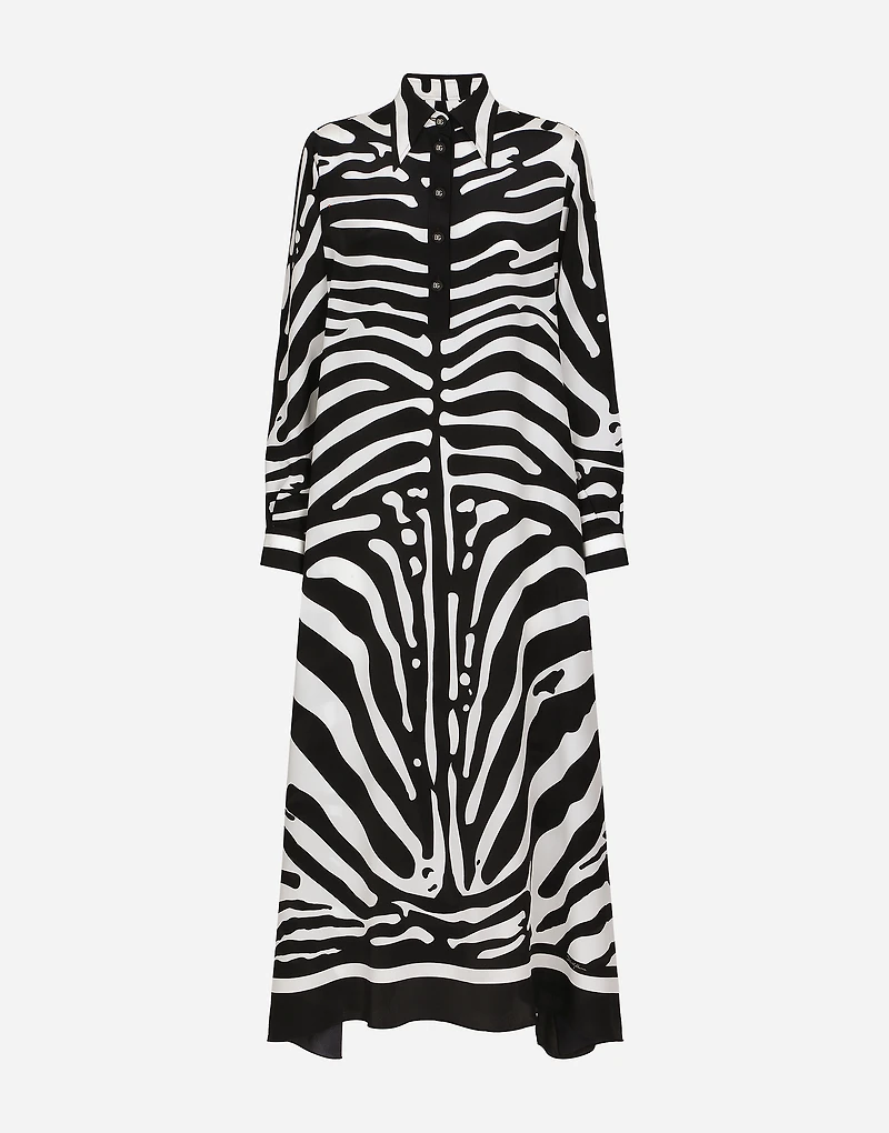 Zebra-print crepe de chine caftan