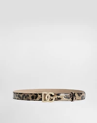 Leopard-print glossy calfskin belt with DG logo
