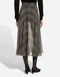 Silk chiffon calf-length circle skirt with glen plaid print