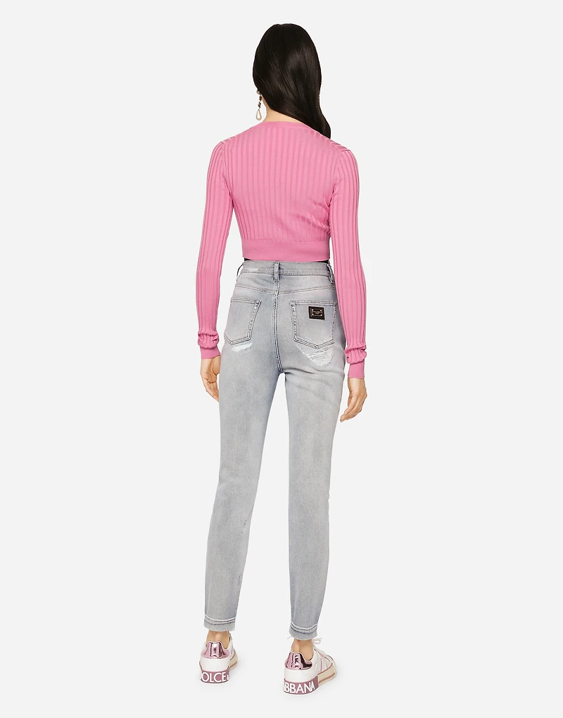 Light blue denim Grace jeans with ripped details
