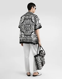 Majolica-print silk twill hawaii shirt