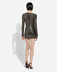 Short long-sleeved sequined corset dress