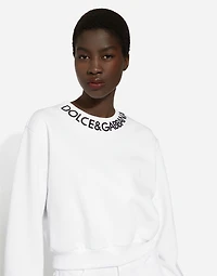 Cropped jersey sweatshirt with logo embroidery on neck