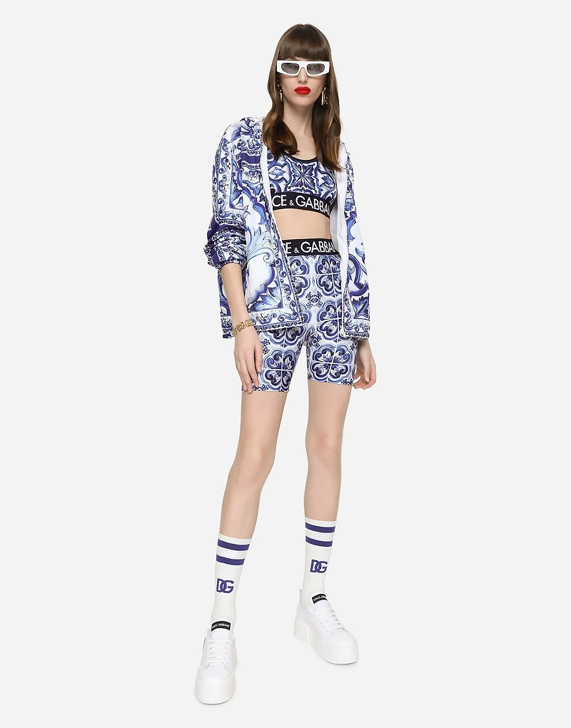 Majolica-print windbreaker with hood