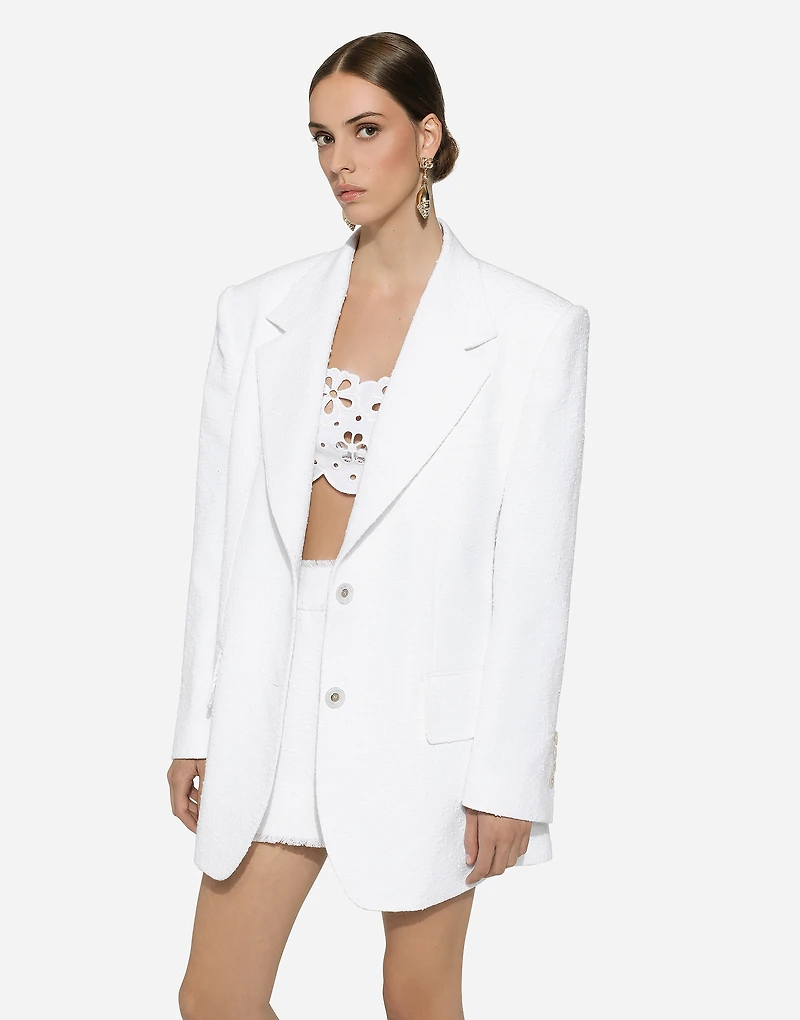 Single-breasted cotton raschel tweed jacket