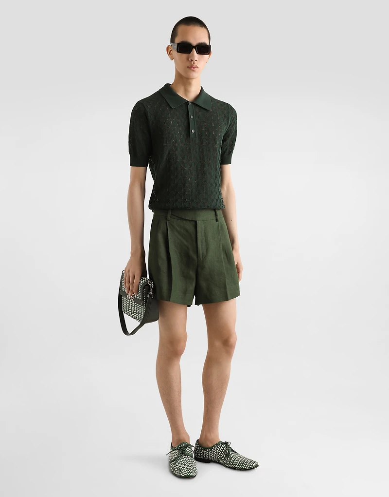 Short-sleeved cotton openwork polo-shirt