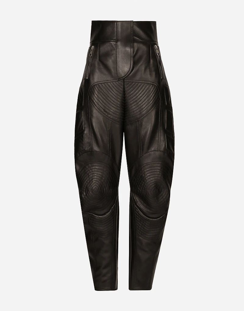 High-waisted leather biker pants