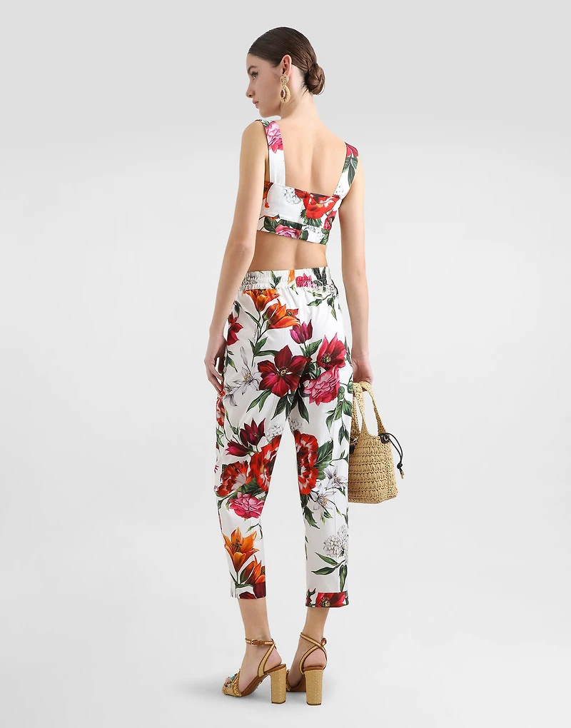Flower-print poplin top