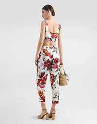 Flower-print poplin top