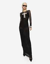 Long tulle dress with rhinestone cross embellishment
