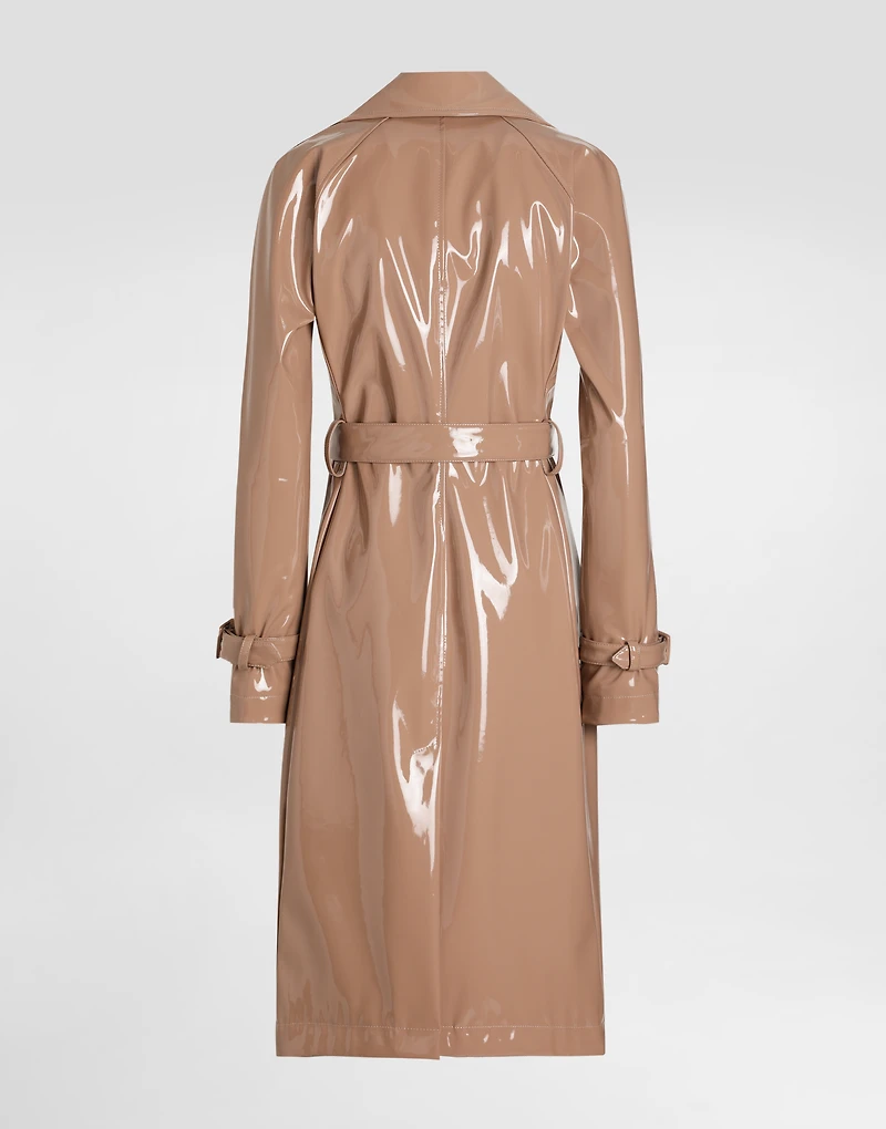 Coated faux leather trench coat