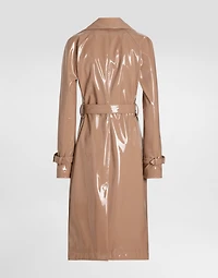 Coated faux leather trench coat