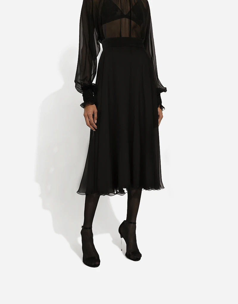 Chiffon calf-length circle skirt