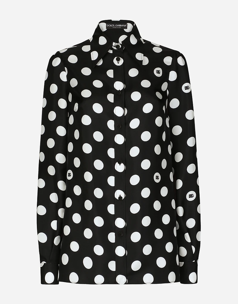 Silk twill shirt with polka-dot print