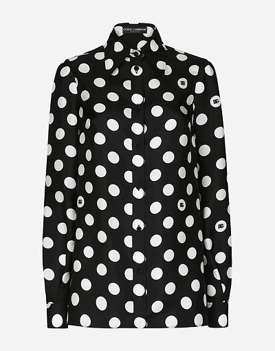 Silk twill shirt with polka-dot print