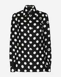 Silk twill shirt with polka-dot print