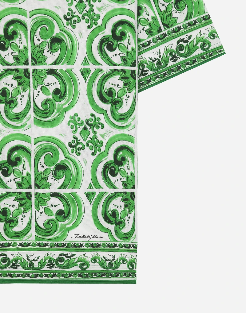 Cotton polo-shirt with majolica print