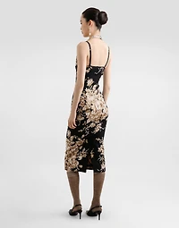 Rose-print charmeuse dress