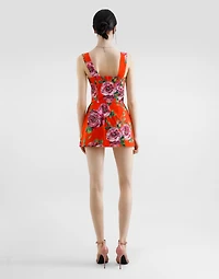 Long cotton corset top with rose print