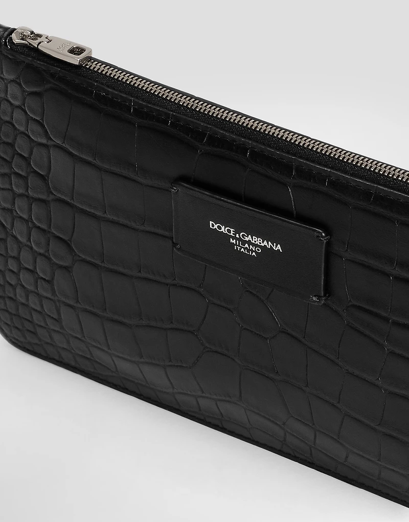 Crocodile-print calfskin toiletry bag
