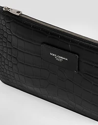 Crocodile-print calfskin toiletry bag