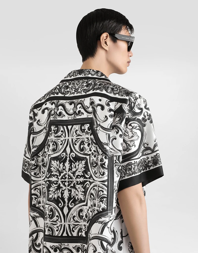 Majolica-print silk twill hawaii shirt