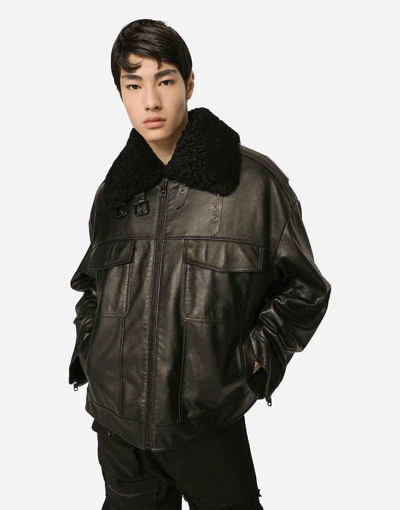 Bullskin jacket with shearling details