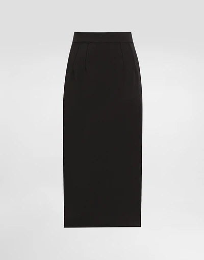 Technical cady calf-length pencil skirt