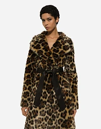 Long leopard-print faux fur coat