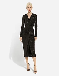 Micro-sequined calf-length dress