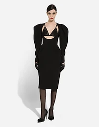 Calf-length wool dress with open neckline